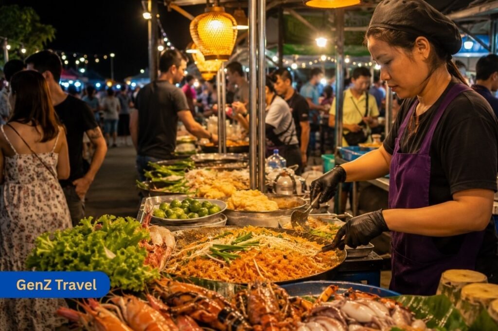 Things to do in Phuket at night with Thai street food market and local seafood stalls