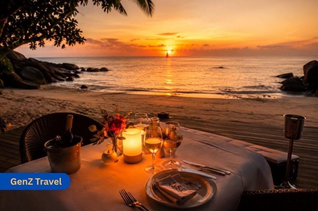 Things to do in Phuket for couples with romantic beach dinner at sunset in Thailand