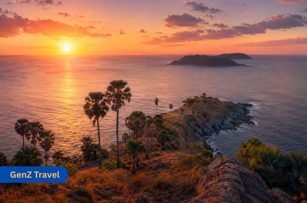 Things to do in Phuket at Promthep Cape sunset viewpoint with ocean and island views