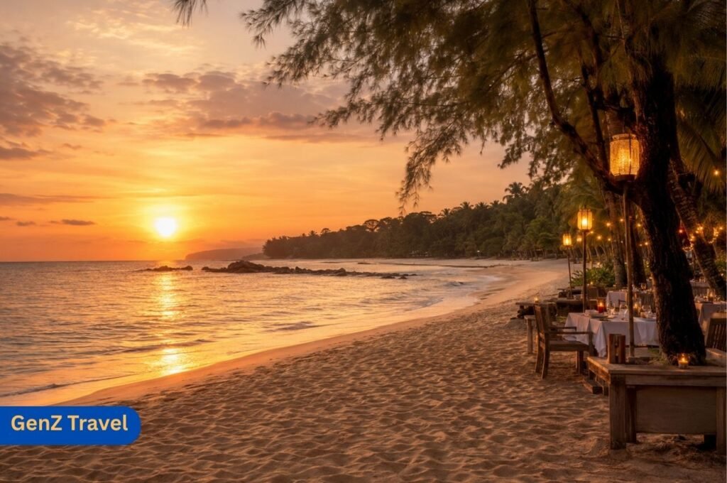 Surin Beach Phuket romantic sunset dining setup for couples and honeymooners