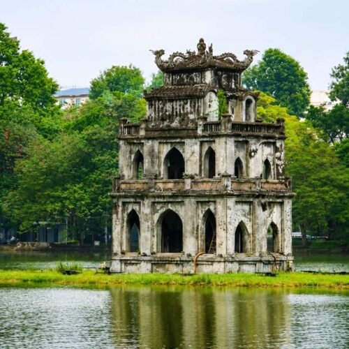 Hoan Kiem Lake and Turtle Tower in Hanoi Vietnam scenic landmark tour