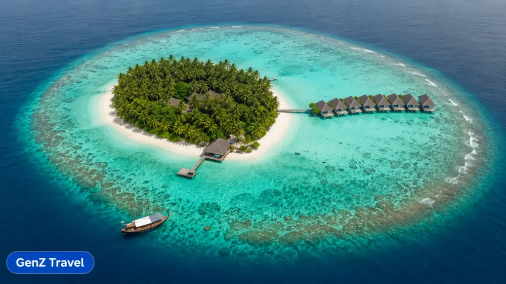 Kandolhu Maldives island resort encircled by a vivid coral reef