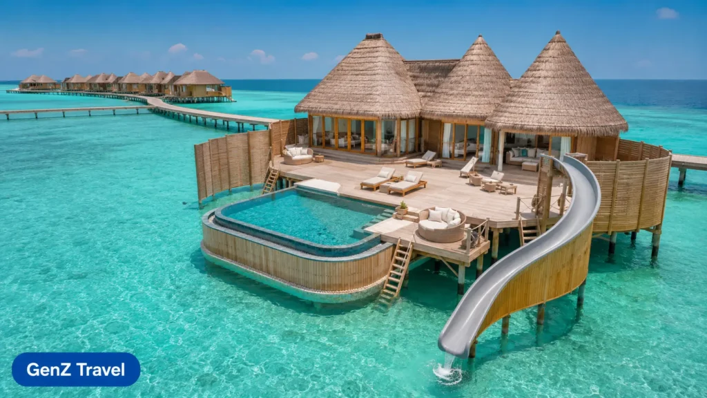 Soneva Jani Maldives overwater villa with pool and water slide