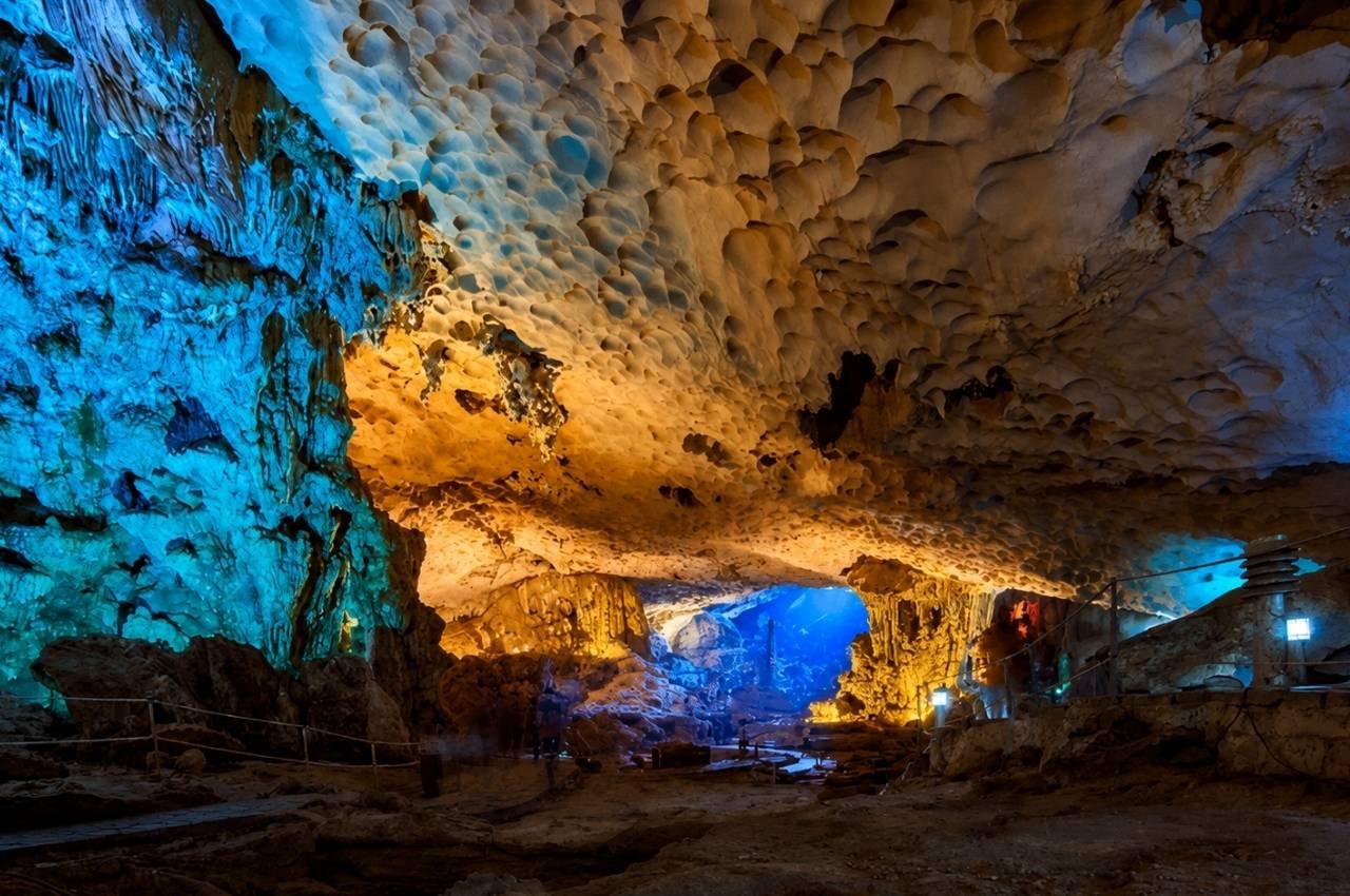 Sung Sot cave interior formations Ha Long Bay Vietnam travel experience