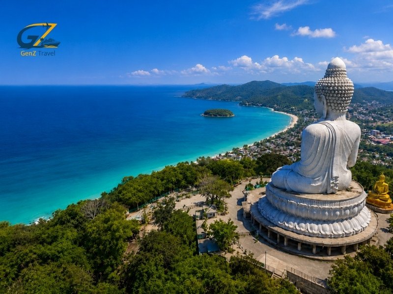 Things to do in Phuket at Big Buddha with panoramic sea views, tropical coastline and turquoise beaches in Thailand