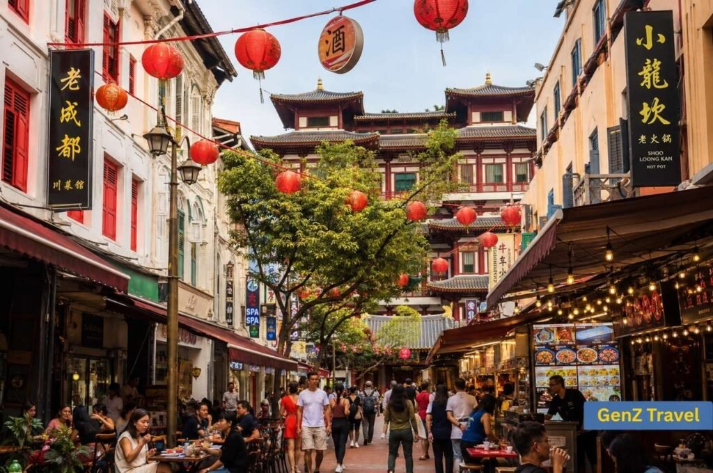 Where to stay in Singapore for food and culture, Chinatown heritage streets with red lanterns and restaurants