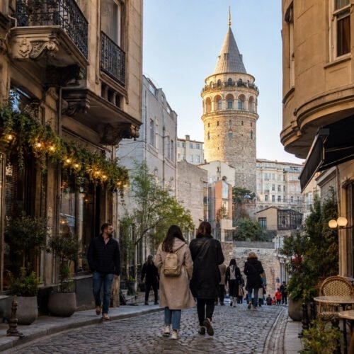 Galata Tower Istanbul surrounded by historic streets and traditional Ottoman architecture