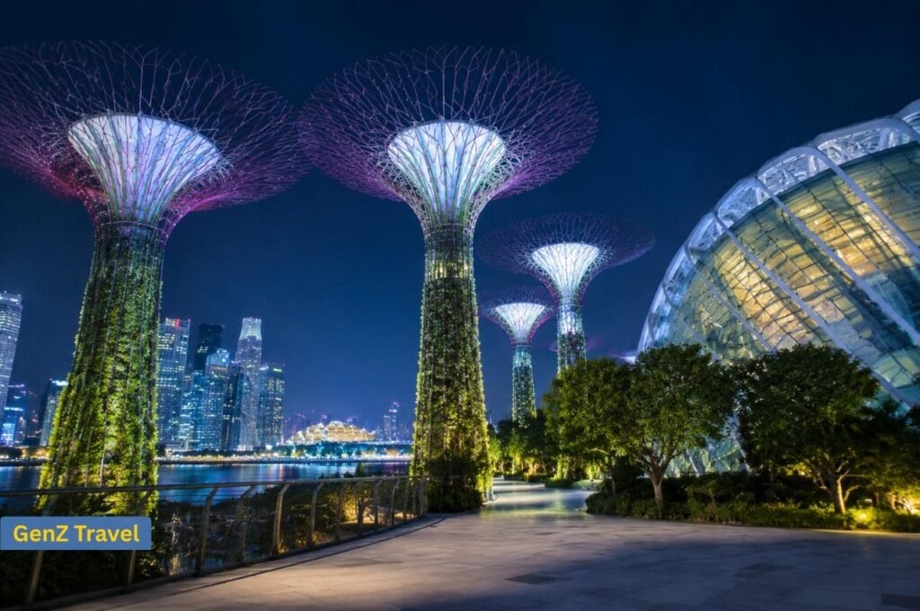 Gardens by the Bay Christmas Wonderland Singapore with illuminated Supertrees at night