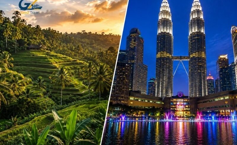 Bali rice terraces and Petronas Twin Towers on a Kuala Lumpur and Bali twin-centre holiday