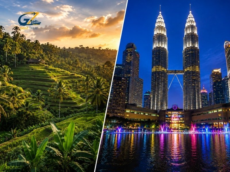 Bali rice terraces and Petronas Twin Towers on a Kuala Lumpur and Bali twin-centre holiday