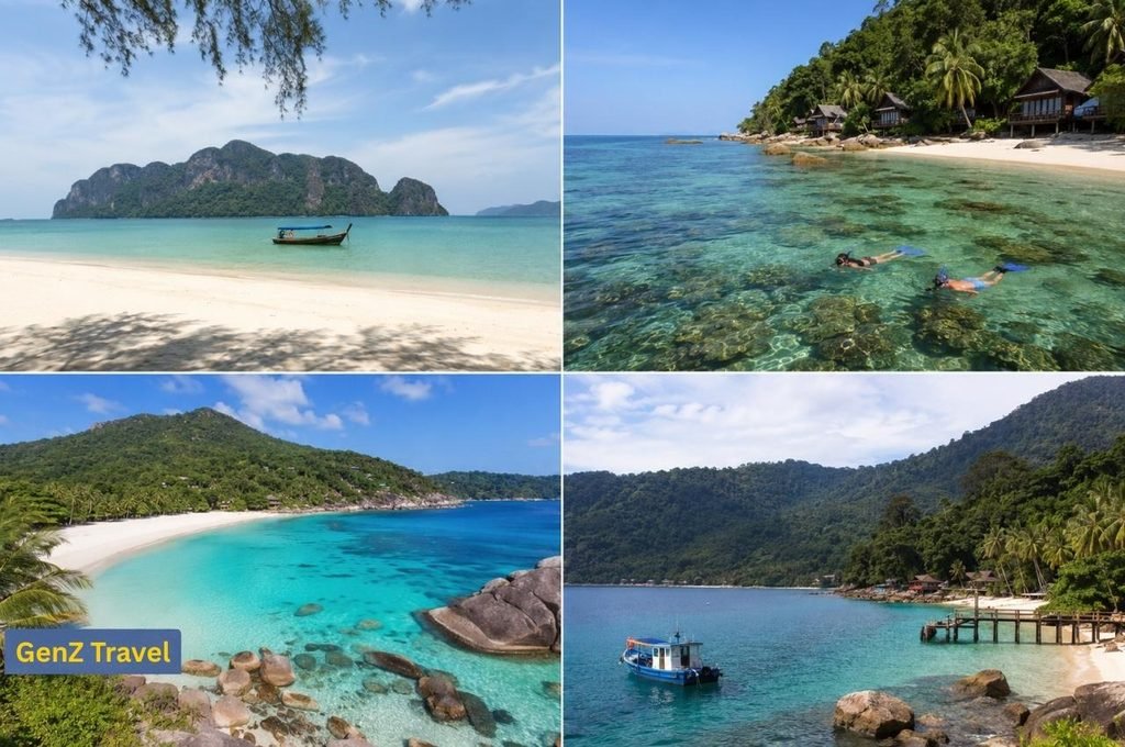 Malaysia beach holiday collage featuring Langkawi, Perhentian, Redang and Tioman islands