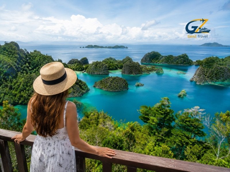Traveller overlooking Raja Ampat, one of the best places to visit in Indonesia