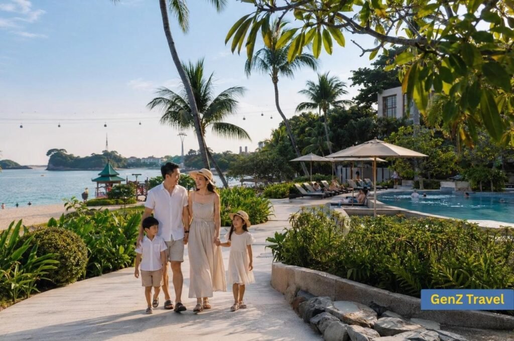 Where to stay in Singapore with family, Sentosa Island beach resort with pool and family travellers