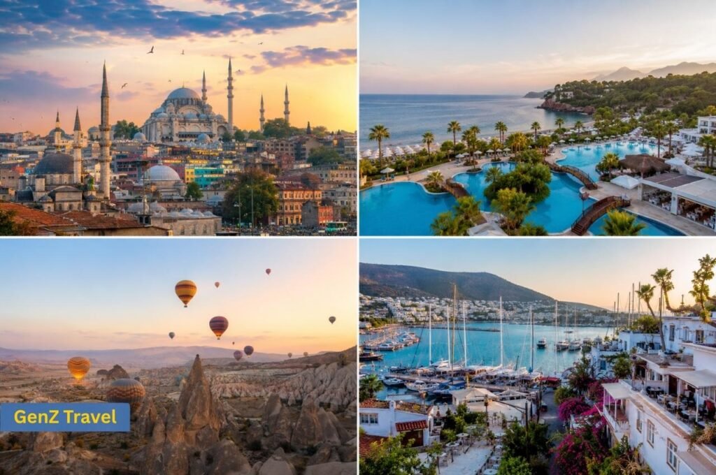 Popular places to visit in Turkey including Istanbul, Antalya, Cappadocia and Bodrum