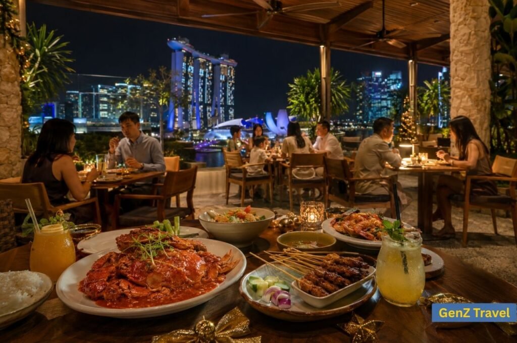 Traditional Singaporean food served during a New Year celebration near Marina Bay