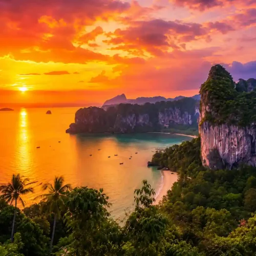 Traveller enjoying a longtail boat journey through Phi Phi Islands with turquoise water and limestone cliffs in Thailand