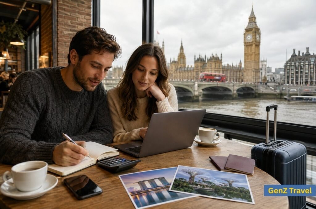 UK couple planning a new year celebration in Singapore from a London café