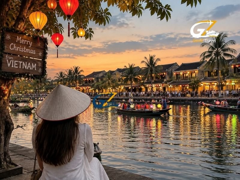 Christmas in Vietnam celebration at Hoi An Ancient Town with colourful lanterns, riverside views and festive evening atmosphere